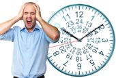 distraught man and funny clock